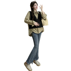 Pydshop misunderstood outfit Spring New Korean Style Loose Fashion Striped Fake Two-Piece Stitching Shirt Maternity Top