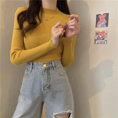 Chic Casual Half Turtleneck Women Sweaters 2023 Autumn Winter Pullovers Full Sleeve Stretched Female Knitted Tops