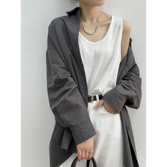 Pydshop birkenstock clogs outfit fall Autumn Korean Style Simple U-Collar Slimming Vest Women's Loose Base Wide Shoulder Strap Sleeveless Top