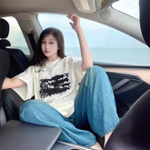 Pydshop 90s streetwear Fashion Korean Cotton Short-Sleeved T-shirt Men's and Women's Printed Niche Fashion Brand Casual Loose All-Match Bottoming Shirt Top