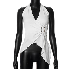 Pydshop 2000s fashion Y24tp297 Women's Summer New Solid Color Sleeveless V-neck Sexy Halter Cross Top for Women