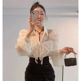 Pydshop 2000s fashion French Chiffon Shirt Women's Spring and Summer Thin Air Conditioning Shirt Niche Western Style Retro Puff Sleeve Top