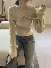 Pydshop 2024 New Hoodie Long Sleeve Knitted Tops Mujer+ Y2k E-Girl Slim Fit Vest for Women Autumn Winter All-match Two Piece Sets