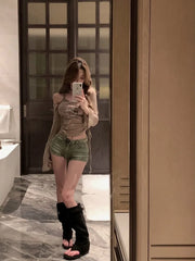 Pydshop 2024 Early Autumn New T-shirt for Women Y2k Irregular Slim Fit Long Sleeve Tops Mujer Cartoon Printed Sun Protection Tees