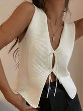 Pydshop Y2k Vintage Clothings Women Tie Front Crochet Knit Vest Tops Sleeveless Hollow Out Crop Tops Casual V-Neck Versatile Streetwear