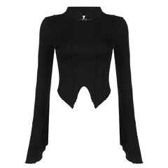 Pydshop 2024 Fashion Woman tops y2k style Vintage Black Irregular Hem Short Top