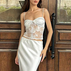Pydshop 2024 Fashion Woman tops y2k style White Satin Front Tie-Up Top