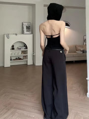 Pydshop Sexy Backless Lace Up Halter Hoodie Vest for Women 2024 Summer New Black Tank Top Y2k E-Girl Slim Fit Sleeveless Tops Mujer