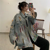 Pydshop - Women Blue Denim Jacket Female Outerwear Long Sleeve Oversize Jean Jacket Harajuku Korean Vintage Fashion Y2k Top 2000s Clothes
