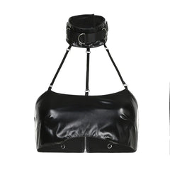 Pydshop 2024 Fashion Woman tops y2k style Punk Halter Backless Metal Ring Off Shoulder Top