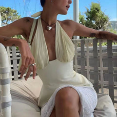 Pydshop Women Summer Ruched Halter Camis Elegant Backless Tie Up Crop Tops 90s Vintage Coquette Tank Tops Vest Fashion Club Streetwear