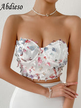 Back to college Strapless Summer Butterfly Crop Corset Top Women Fashion 2022 White Backless Sexy Tube Tank Tops Party Corsets Elegant