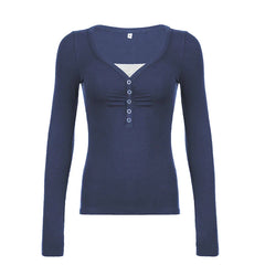 Pydshop 2024 Fashion Woman tops y2k style Vintage Lace Patched Slim Buttons Long Sleeve Top