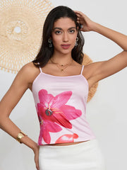Pydshop Y2k Vintage Women's Summer Cami Tops Sleeveless Low Cut Flower Print Fitted Vest for Party