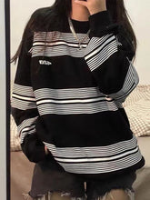 Autumn Stripe Blouses Streetwear Harajuku Women Tops Korean Vintage Oversized Pullovers Loose Long Sleeve Shirts