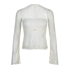 Pydshop 2024 Fashion Woman tops y2k style Sweet Bow Lace Two Pieces Top