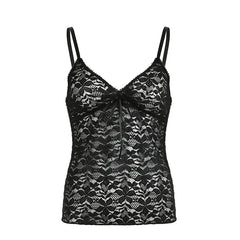 Pydshop 2024 Fashion Woman tops y2k style Vintage Black Bow Strap V Neck Lace Top