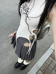 Pydshop American High Street Camisole Vest for Women Y2k Irregular Slim Fit Hollow Out T-shirts 2024 Summer New Web Print Tank Top