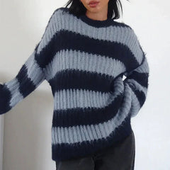 Pydshop 2024 Fashion Woman tops y2k style Casual Stripe Pullover O-Neck Oversized Sweater