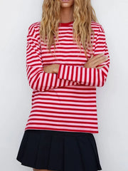 Pydshop Women Y2k Long Sleeve Shirt Top Striped O Neck Drop Shoulder Tunic Tops Fall 2024 Tee Shirts Vintage Clothing