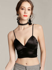 2023 Pydshop Satin Crop Tops Women Short Solid Ladies Vest Tops Fashion Streetwear Tank Top Tube Female Black White Party Club