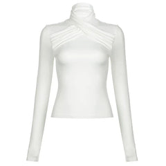 Pydshop 2024 Fashion Woman tops y2k style White Turtleneck Long Sleeves Top