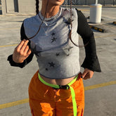 Pydshop Long Sleeve Y2K Casual Top Women's Clothing Sexy Star Design T-Shirt Short Navel High Street Beauty Hotel Party