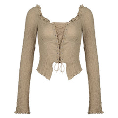 Pydshop 2024 Fashion Woman tops y2k style Vintage Square Neck Ruffles Lace Top