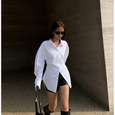 Graduation Gift White Shirt Women's Blouse Chic Split Design Long Sleeves Casual Tops 2023 Fashion Vintage Single Breasted Summer Femmes Shirts