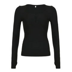 Pydshop 2024 Fashion Woman tops y2k style Casual V Neck Long Sleeve Buttons Top