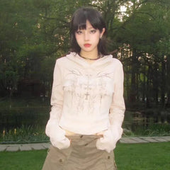 Pydshop 2024 Autumn New Hoodie Sweatshirts Fashion Slim Fit Print Tops Women Y2k E-Girl Long Sleeve All-match Sweatshirt Mujer