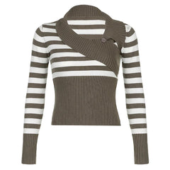 Pydshop 2024 Fashion Woman tops y2k style Vintage Stripe Asymmetrical Skinny Sweater