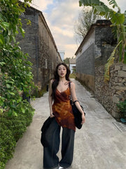 Pydshop American Retro Tie Dye Camisole Tank Top 2024 Summer New V-neck Vest for Women Y2k Irregular Slim Fit Sleeveless Tops Mujer