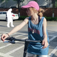 Pydshop American Retro Lazy Style Vest for Women Y2k E-Girl O-neck Sleeveless Tops Mujer 2024 Summer New Loose All-match Tank Top