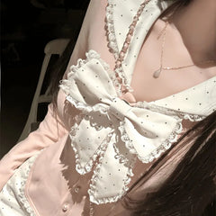 Pydshop Fashion Sweet Bow Slim Fit Long Sleeve Tops Women+ Y2k High Waist Lace Bodycon Skirts 2024 Autumn New Two Piece Sets