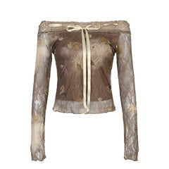 Pydshop 2024 Fashion Woman tops y2k style Vintage Flowers Printed Lace Patchwork Graphic Top