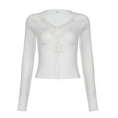 Pydshop 2024 Fashion Woman tops y2k style White Faux Fur Spliced Ruched Lace Top