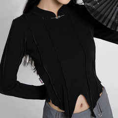 Pydshop 2024 Fashion Woman tops y2k style Vintage Black Irregular Hem Short Top