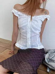 Pydshop 2024 Summer New White Vest for Women Sexy Slim Fit Single Breasted Tank Top Y2k E-Girl Sleeveless Ruffles Camisole Tops Shirt