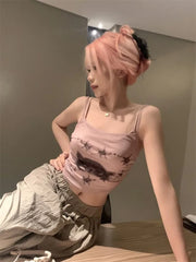 Pydshop Summer Women Dark Academia Coquette 2000s Aesthetic Bodycon Camisole Gyaru Fake Two Pieces Crop Tops Hot Sexy Kpop Kawaii Y2k