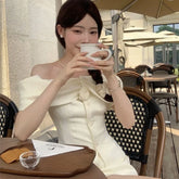 Pydshop Elegant Off Shoulder 3D Flower Slim Fit Tops Women+ Y2k E-Girl High Waist Bodycon Skirt Shorts 2024 Spring New Two Piece Sets