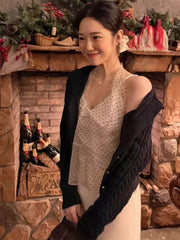 Pydshop 2024 Summer New See Through Mesh Tank Top Black Wave Point Lace Up Camisole Vest Y2k E-Girl Sleeveless Halter Tops Women