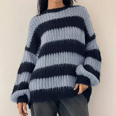 Pydshop 2024 Fashion Woman tops y2k style Casual Stripe Pullover O-Neck Oversized Sweater