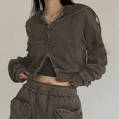 Pydshop 2024 Fashion Woman tops y2k style Retro Stitched Ruched Zip-Up Jacket