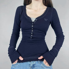 Pydshop 2024 Fashion Woman tops y2k style Vintage Embroidery Buttons Lace Patched Pullover Top