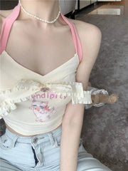 Pydshop Fashion Sweet Cute Cat Print Bow Tank Top Y2k Grunge Slim Fit Halter Sleeveless Tops Mujer 2024 Summer New Vest for Women
