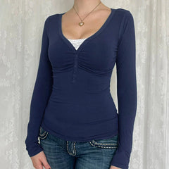 Pydshop 2024 Fashion Woman tops y2k style Vintage Lace Patched Slim Buttons Long Sleeve Top