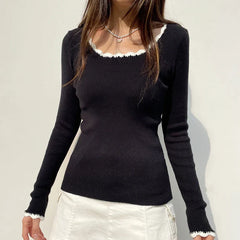 Pydshop 2024 Fashion Woman tops y2k style Black Patched Ruched Long Sleeves Sweater