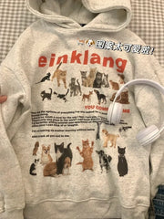 Pydshop American Kawaii Cat Print Hoodie Sweatshirts Autumn New Loose Thicked Warm Tops Women Y2k Aesthetics Long Sleeve Sweatshirt