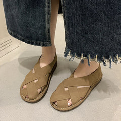 Pydshop 2024 Hot SummerNew Women's Outdoor Indoor Sandals Top Layer Cowhide Handmade Woven Women Casual Flat Bottomed Beach Woman Shoes